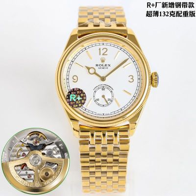 R Factory Rolex Oyster Perpetual 1908 Series 39mm Cal.7140 Movement White/Black Face Gold Band Watch